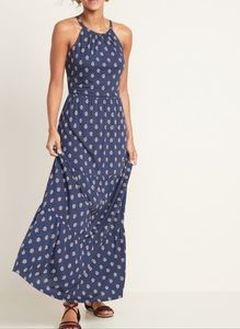 Old Navy dark green tiered maxi dress, size large